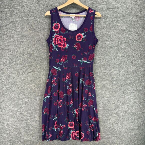 New LulaRoe Dress Women M Medium Blue Floral Sheath Midi Nicki Sleeveless Casual - Picture 1 of 8